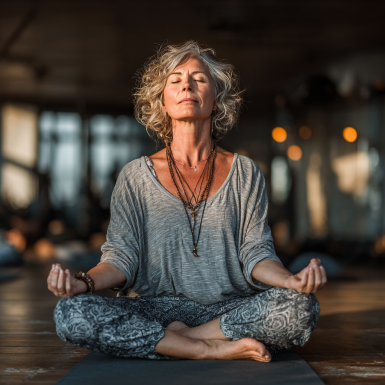 Інструктор показує вправу йоги літній жінці