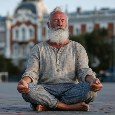 Група старших людей в позі медитації на йозі